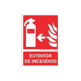 SEÑAL LUMINISCENTE 210X148MM. EXTINTOR DE INCENDIOS PICTOGRAMA + TEXTO