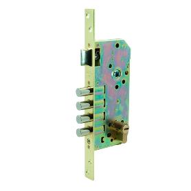 CERRADURA SEGURIDAD 4220 60 MM LATONADO 4 BULONES DESLIZANTES PICAPORTE REVERSIBLE