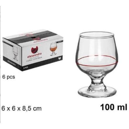 10 CLS COPA COÑAC BRANDY FILO ROJO ALESSANDRO - CAJA 6 UNIDADES
