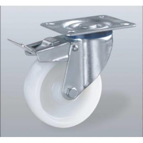 RUEDA NYLON CON PLACA 100 MM. CON FRENO 75334