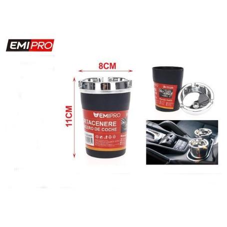 CENICERO PARA AUTOMOVIL NEGRO CON ARO CROMADO 8X11 CMS EMIPRO