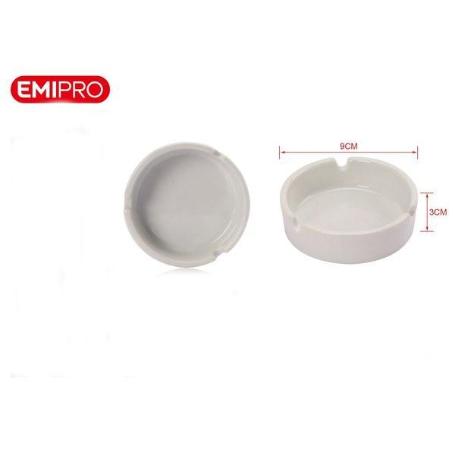 CENICERO REDONDO PORCELANA BLANCA ECONOMICO 9X9X3 CMS EMIPRO