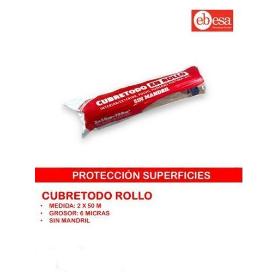 ROLLO PLASTICO TRANSPARENTE PROTECTOR CUBRETODO 2X50 MTS. 100 M2 SIN MANDRIL