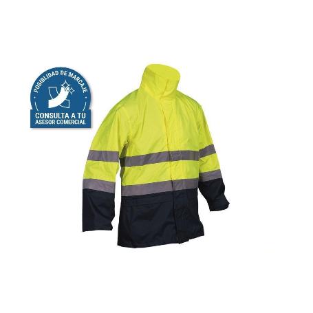 CHAQUETA DE LLUVIA DE ALTA VISIBILIDAD MODELO SAGITARIO AMARILLA Y AZUL TALLA M