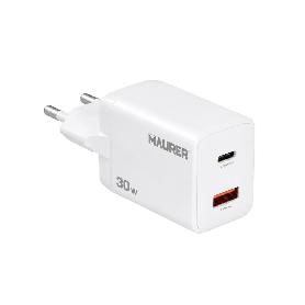 CARGADOR DE CARGA RÁPIDA 30 W. CON DOBLE PUERTO USB A Y USB C