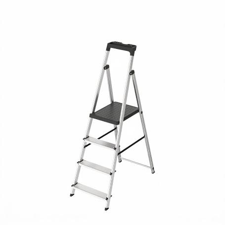 ESCALERA ALUMINIO 4 PEDAÑOS USO DOMESTICO CERTIFICADA EN 131 CON BANDEJA PARA HERRAMIENTAS.