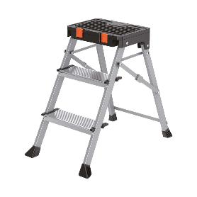 ESCALERILLA MULTIFUNCIONAL DE ALUMINIO CON 3 PELDAÑOS CON CAJÓN PORTAHERRAMIENTAS.