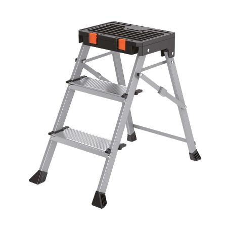 ESCALERILLA MULTIFUNCIONAL DE ALUMINIO CON 3 PELDAÑOS CON CAJÓN PORTAHERRAMIENTAS.