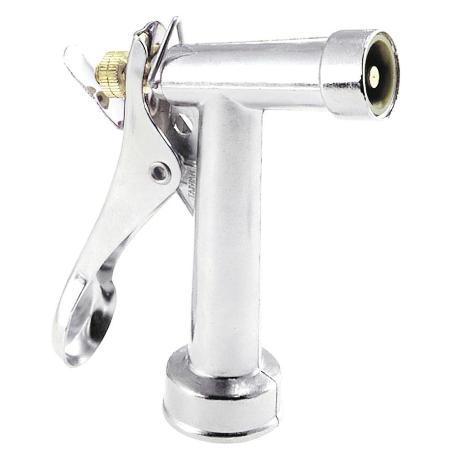 PISTOLA RIEGO MANGUERA METÁLICA CROMADA