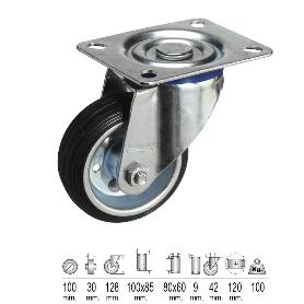 RUEDA INDUSTRIAL GOMA NEGRA PLACA  100 MM.