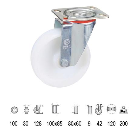 RUEDA INDUSTRIAL NYLON PLACA 100 MM.