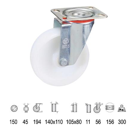 RUEDA INDUSTRIAL NYLON PLACA 150 MM.