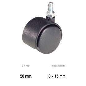 RUEDA DOMESTICA NYLON NEGRO ESPIGA M10X50 MM.