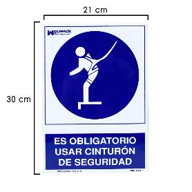 CARTEL USO OBLIGATORIO CINTURON SEGURIDAD 21 X 30 (ALT) CM.