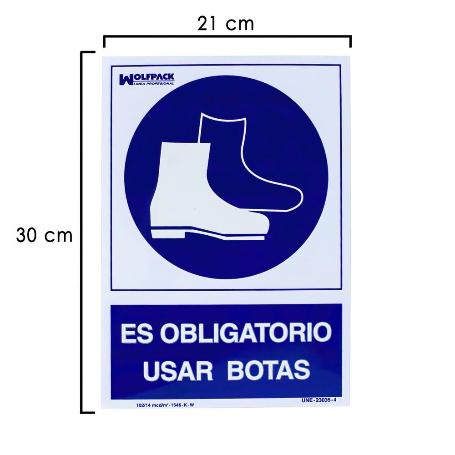 CARTEL OBLIGATORIO USO DE BOTAS 21X 30 (ALT.) CM.