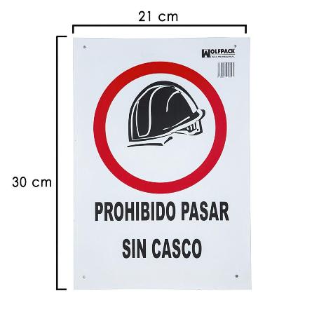 CARTEL PROHIBIDO PASAR SIN CASCO 21 X 30 (ALT) CM.