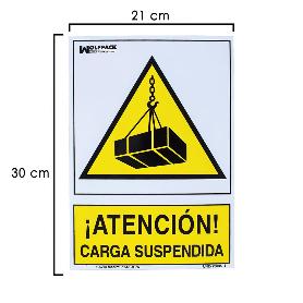 CARTEL PELIGRO CARGA SUSPENDIDA 21X 30 (ALT.) CM.