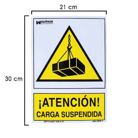 CARTEL PELIGRO CARGA SUSPENDIDA 21X 30 (ALT.) CM.