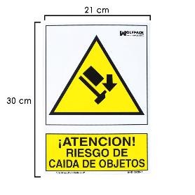 CARTEL RIESGO CAIDA DE OBJETOS 21 X 30 (ALT) CM.