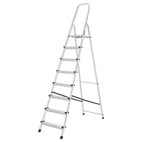 ESCALERA ALUMINIO 8 PELDAÑOS PLEGABLE, USO DOMÉSTICO, ANTIDESLIZANTE, LIGERA Y RESISTENTE