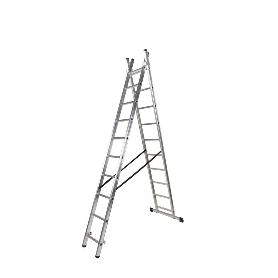 ESCALERA ALUMINIO 2 TRAMOS 9+9 PELDAÑOS. PLEGABLE, ANTIDESLIZANTE, RESISTENTE