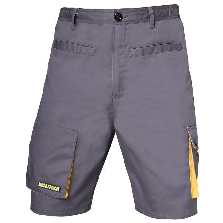 PANTALONES CORTOS DETRABAJO, MULTIBOLSILLOS, RESISTENTES, GRIS/AMARILLO TALLA 46/48 L