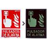 CARTEL / SEÑAL FLUORESCENTE PULSADOR ALARMA 21X 30 (ALT.) CM.