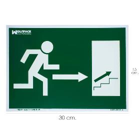 CARTEL / SEÑAL FLUORESCENTE SALIDA ESCALERA DERECHA ARRIBA 30 X 21 (ALT.) CM.