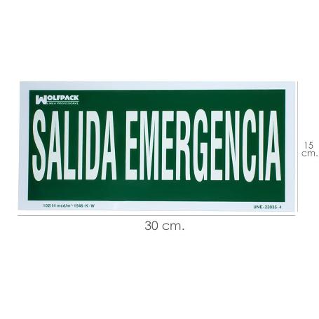 CARTEL SALIDA DE EMERGENCIA 30 X 15 (ALT.) CM.