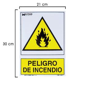 CARTEL PELIGRO DE INCENDIO 21X 30 (ALT.) CM.