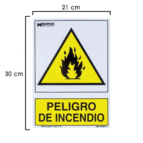 CARTEL PELIGRO DE INCENDIO 21X 30 (ALT.) CM.