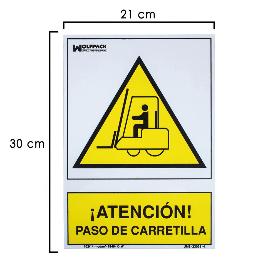 CARTEL ATENCION PASO CARRETILLA 21X 30 (ALT.) CM.
