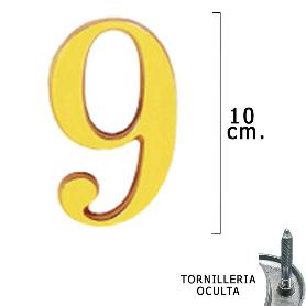 NUMERO LATÓN 9 10 CM. CON TORNILLERIA OCULTA (BLISTER 1 PIEZA)