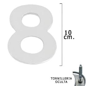 NUMERO METAL 8 PLATEADO MATE 10 CM. CON TORNILLERIA OCULTA (BLISTER 1 PIEZA)