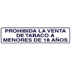 ROTULO ADHESIVO 250X63 MM. PROHIBIDA VENTA TABACO < 18AÑOS