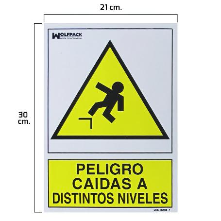 CARTEL PELIGRO CAIDAS A DISTINTOS NIVELES 21X 30 (ALT.) CM.