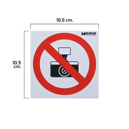 CARTEL PROHIBIDO HACER FOTOGRAFIAS 10,5X10,5 CM.