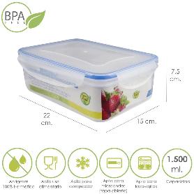 RECIPIENTE HERMETICO PLASTICO RECTANGULAR 1.500 ML. 22X15X7.5 (ALT.) CM.