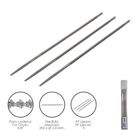 LIMAS CADENA MOTOSIERRA 200 X Ø 4.0 MM. 3/8 LP (PACK 3 PIEZAS)