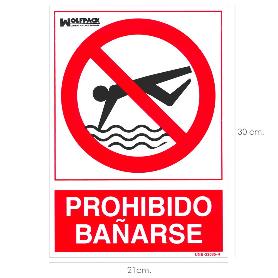 CARTEL PROHIBIDO BAÑARSE 21X 30 (ALT.) CM.