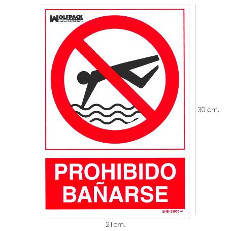 CARTEL PROHIBIDO BAÑARSE 21X 30 (ALT.) CM.