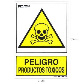CARTEL PELIGRO PRODUCTOS TOXICOS 21X 30 (ALT.) CM.