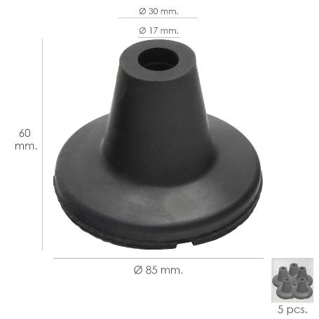 TACO GOMA BASTON NEGRO TUBO Ø 19 MM. / BASE Ø 85 MM. TIPO VENTOSA BOLSA 5 UNIDADES