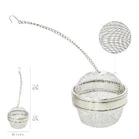 BOLA MALLA PARA ESPECIAS / TE  / LEGUMBRES ACERO INOXIDABLE Ø 9 CM. CON CADENA