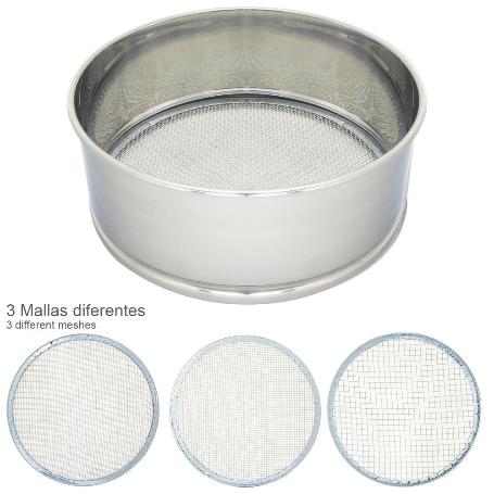 HARINERO TAMIZADOR ACERO INOXIDABLE Ø 20 CM. CON 3 MALLAS INTERCAMBIABLES