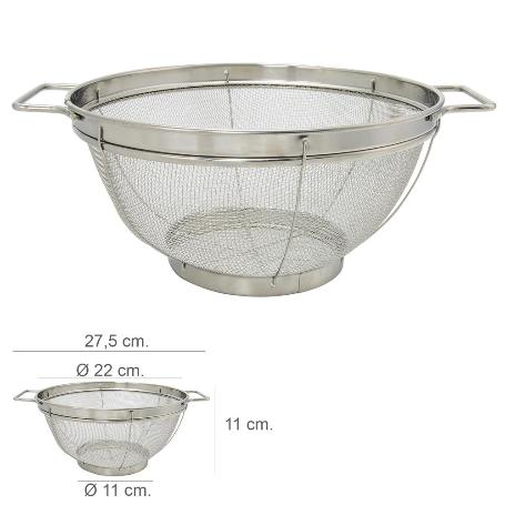 ESCURRIDOR MALLA ACERO INOXIDABLE CON ASAS Ø 22 CM.