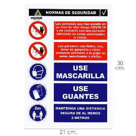 CARTEL COMBINADO AVISO NORMAS SEGURIDAD 21X 30 (ALT.) CM.