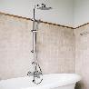 COLUMNA DUCHA UNIVERSAL MULTIFUNCIONAL COMPLETA CUADRADA, ACERO INOXIDABLE, ROCIADOR ALCACHOFA EFECTO LLUVIA 22,5X2