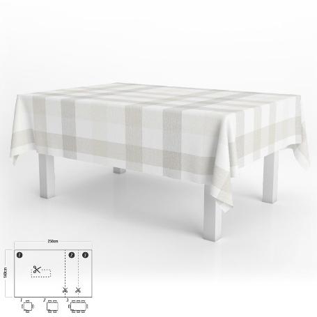 MANTEL HULE RECTANGULAR CUADROS BEIGE IMPERMEABLE ANTIMANCHAS PVC 140X250 CM.  RECORTABLE USO INTERIOR Y EXTERIOR
