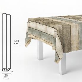 MANTEL HULE RECTANGULAR TABLONES MADERA. IMPERMEABLE ANTIMANCHAS PVC 140 CM. X 20 METROS. ROLLO RECORTABLE. INTERIO